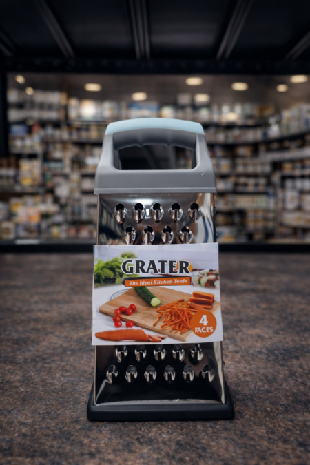 مبشرة خضار 4 جهات عملية ومتينة، تقطيع وبشر سريع بأحجام مختلفة، مثالية للجزر، الجبنة، والخضار. اختيار عملي لكل مطبخ 👌